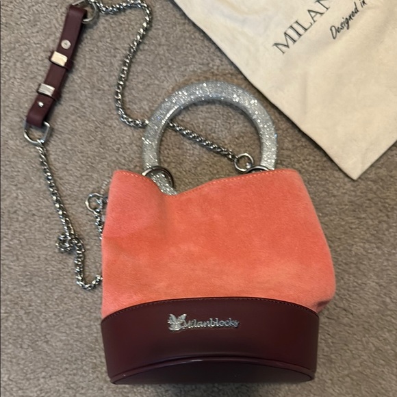 Milanblocks Coral and Burgundy Suede Bag - Picture 1 of 15